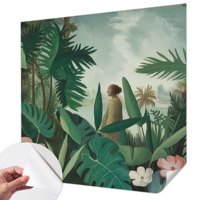 Self-adhesive wall mural with an exotic jungle motif