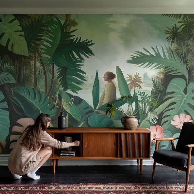 Self-adhesive wall mural with an exotic jungle motif