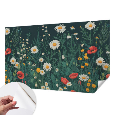 Removable wall mural wallpaper with a wildflower design