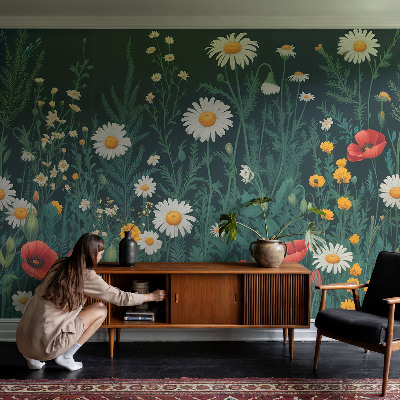 Removable wall mural wallpaper with a wildflower design