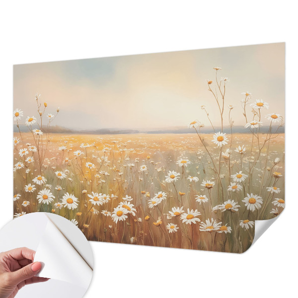 Peel and stick wall mural for the living room with a flower meadow design