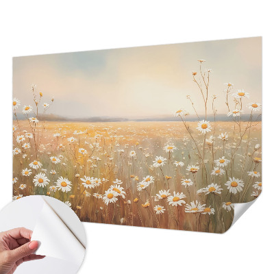 Peel and stick wall mural for the living room with a flower meadow design