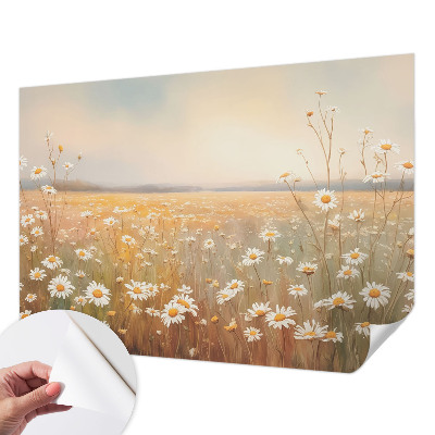 Peel and stick wall mural for the living room with a flower meadow design