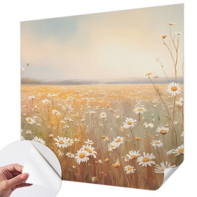 Peel and stick wall mural for the living room with a flower meadow design