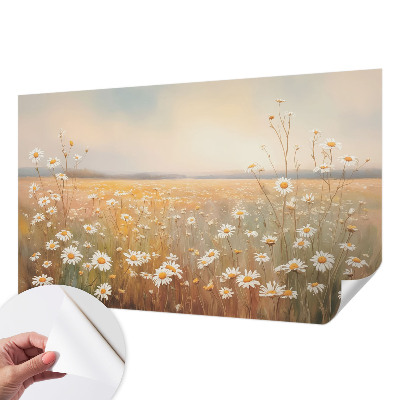 Peel and stick wall mural for the living room with a flower meadow design