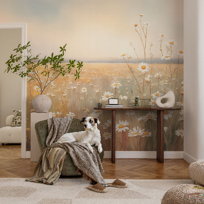 Peel and stick wall mural for the living room with a flower meadow design