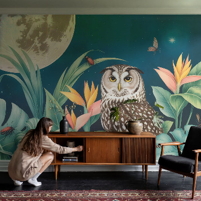 Peel and stick wall mural for bedroom with a Moon Safari design