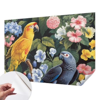 Nursery wall mural with an exotic birds design