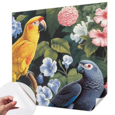 Nursery wall mural with an exotic birds design