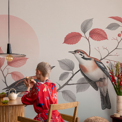 Children's wall mural with a sitting bird motif