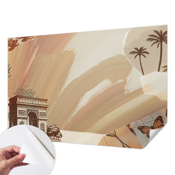 Peel and stick wallpaper mural with an exotic travel motif