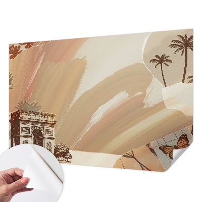Peel and stick wallpaper mural with an exotic travel motif