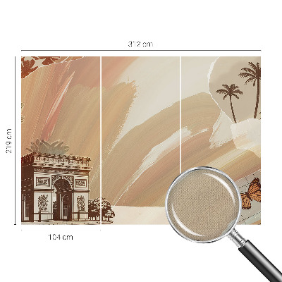 Peel and stick wallpaper mural with an exotic travel motif