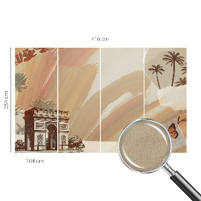 Peel and stick wallpaper mural with an exotic travel motif