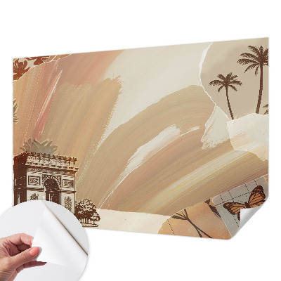 Peel and stick wallpaper mural with an exotic travel motif