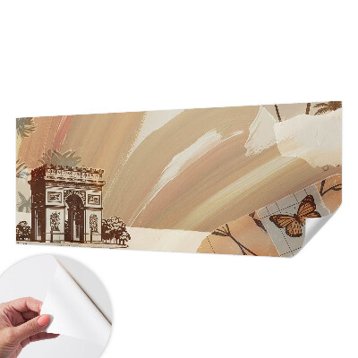 Peel and stick wallpaper mural with an exotic travel motif