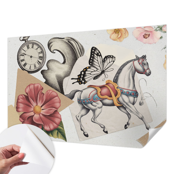 Self-adhesive wall mural with a vintage floral design