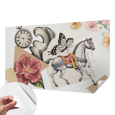 Self-adhesive wall mural with a vintage floral design