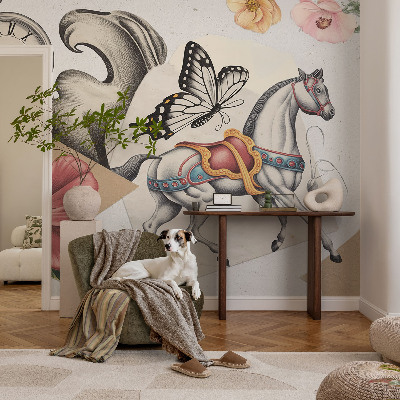 Self-adhesive wall mural with a vintage floral design