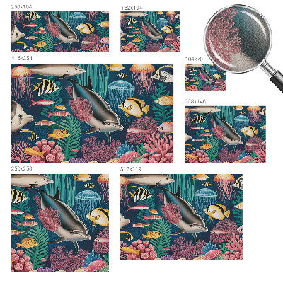 Stick-on wall mural with an underwater fauna design
