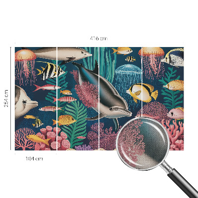 Stick-on wall mural with an underwater fauna design