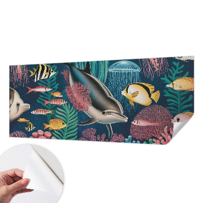 Stick-on wall mural with an underwater fauna design
