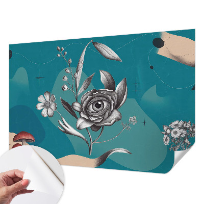 Removable wall mural wallpaper with a floral eye pattern