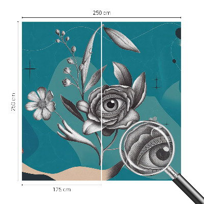 Removable wall mural wallpaper with a floral eye pattern