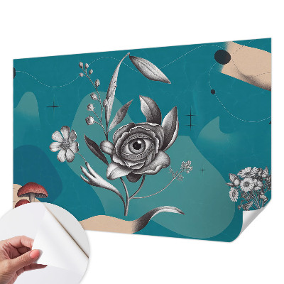 Removable wall mural wallpaper with a floral eye pattern