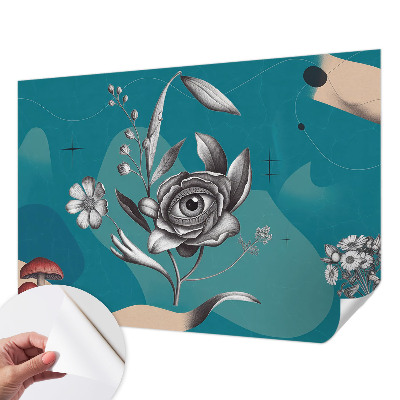 Removable wall mural wallpaper with a floral eye pattern