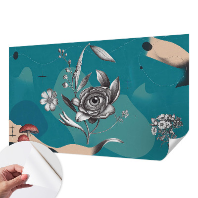 Removable wall mural wallpaper with a floral eye pattern
