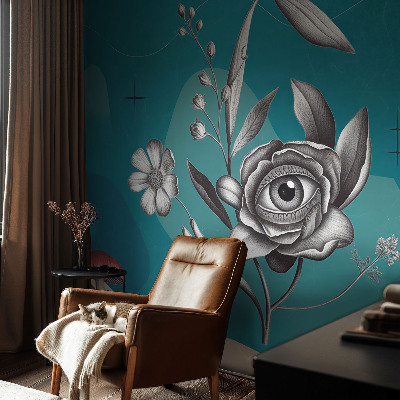 Removable wall mural wallpaper with a floral eye pattern