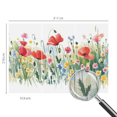 Peel and stick wall mural for living room with a summer meadow design
