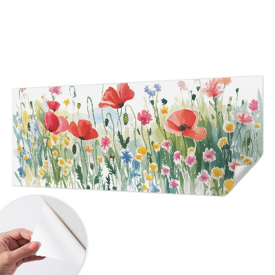 Peel and stick wall mural for living room with a summer meadow design