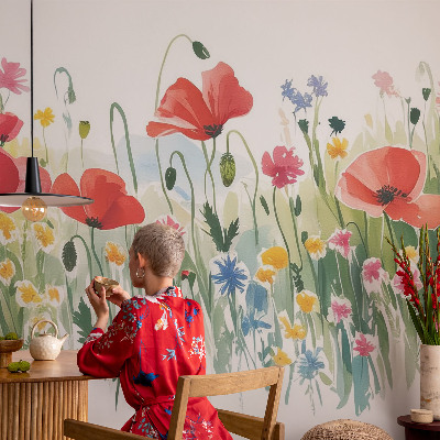 Peel and stick wall mural for living room Summer meadow