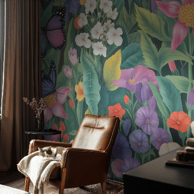 Peel and stick wall mural for bedroom with a floral explosion design