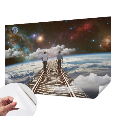 Peel and stick wall mural for kids' room with a space journey design