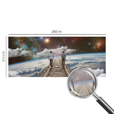 Peel and stick wall mural for kids' room with a space journey design