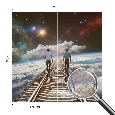 Peel and stick wall mural for kids' room with a space journey design