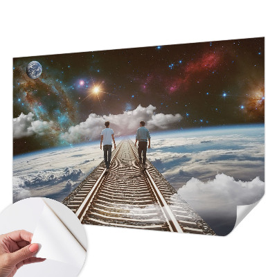 Peel and stick wall mural for kids' room with a space journey design