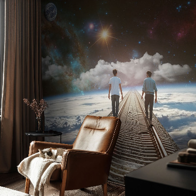 Peel and stick wall mural for kids' room Space journey