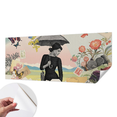 3D wall mural with a romantic collage design