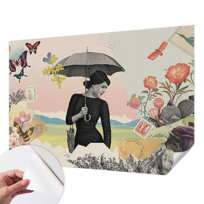 3D wall mural with a romantic collage design