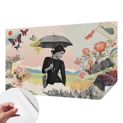 3D wall mural with a romantic collage design