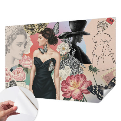 Nursery wall mural with floral motifs and child-friendly portraits
