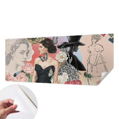 Nursery wall mural with floral motifs and child-friendly portraits