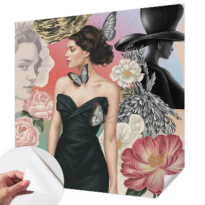 Nursery wall mural with floral motifs and child-friendly portraits