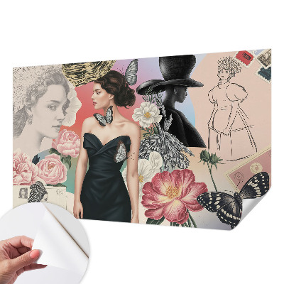 Nursery wall mural with floral motifs and child-friendly portraits