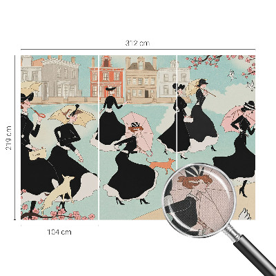 3D photo wallpaper mural featuring women walking