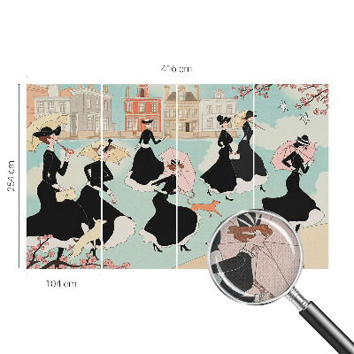3D photo wallpaper mural featuring women walking
